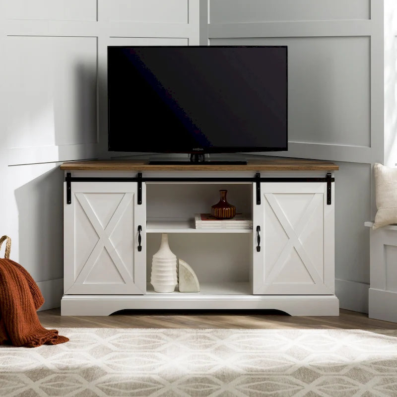 Meuble TV d'angle de 52 pouces avec porte coulissante de style grange