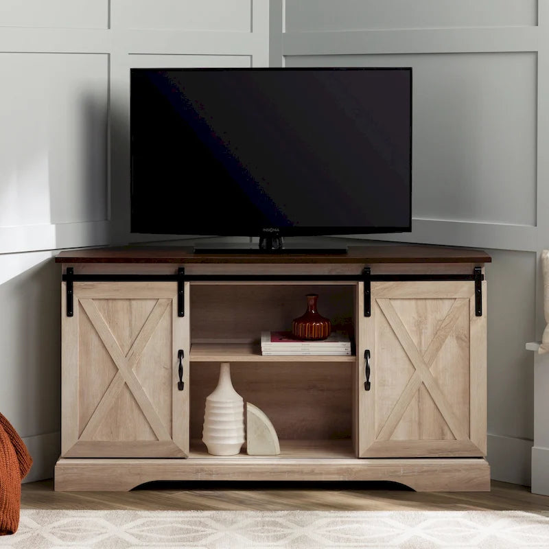 Meuble TV d'angle de 52 pouces avec porte coulissante de style grange
