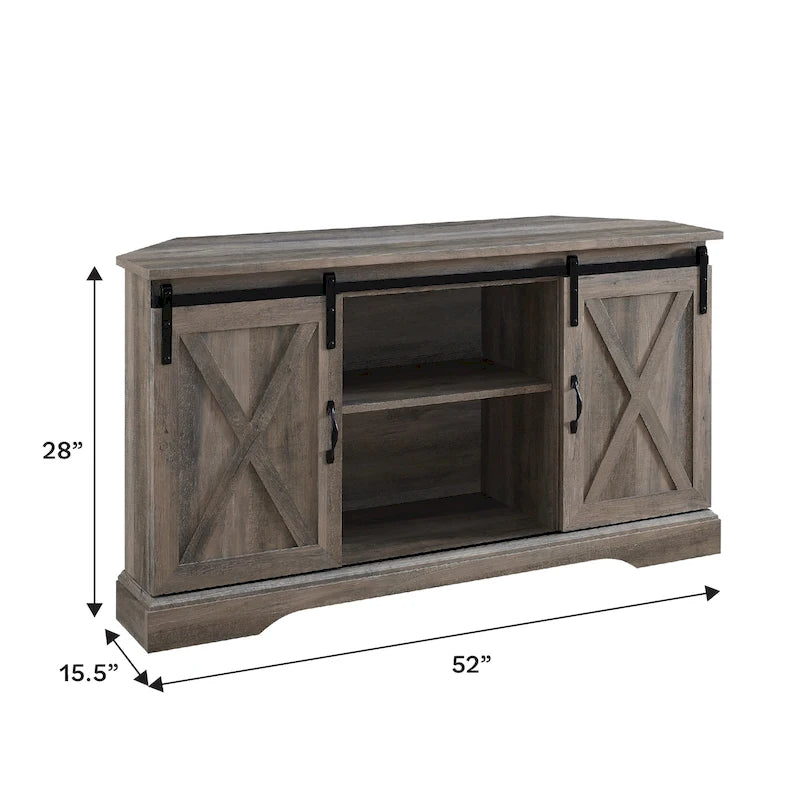 Meuble TV d'angle de 52 pouces avec porte coulissante de style grange