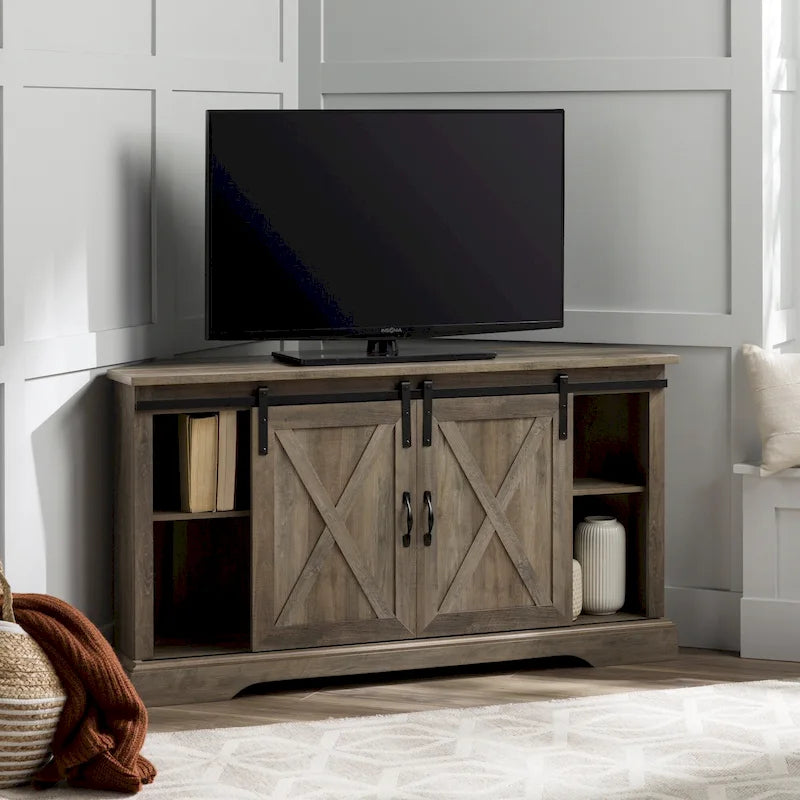 Meuble TV d'angle de 52 pouces avec porte coulissante de style grange