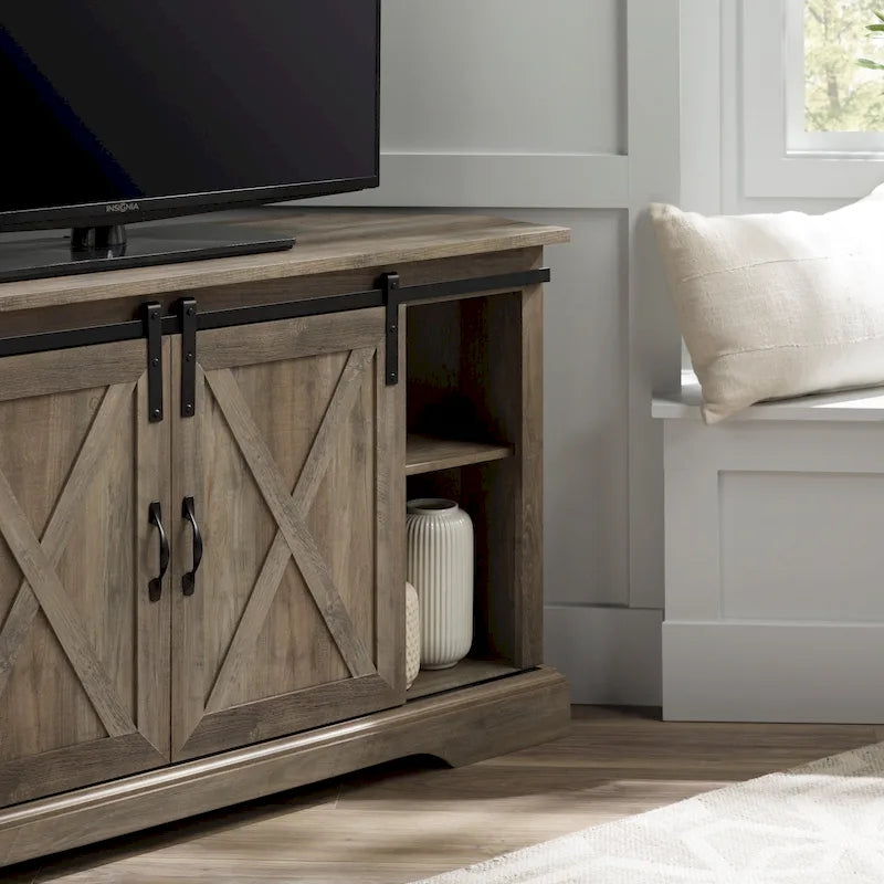 Meuble TV d'angle de 52 pouces avec porte coulissante de style grange