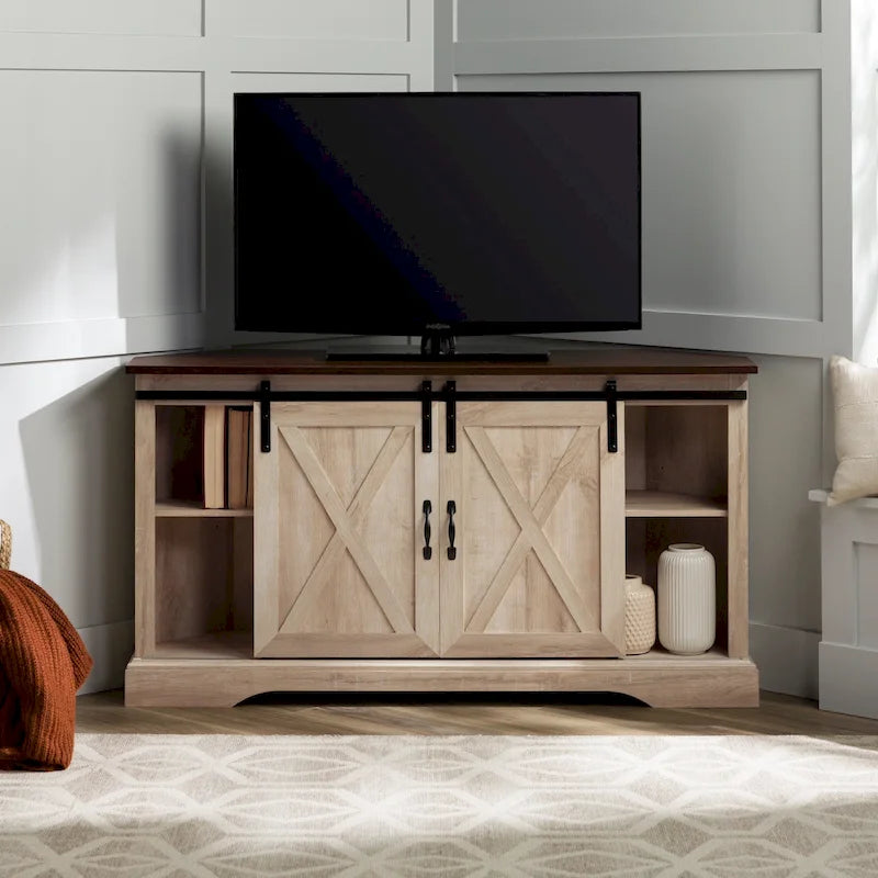 Meuble TV d'angle de 52 pouces avec porte coulissante de style grange
