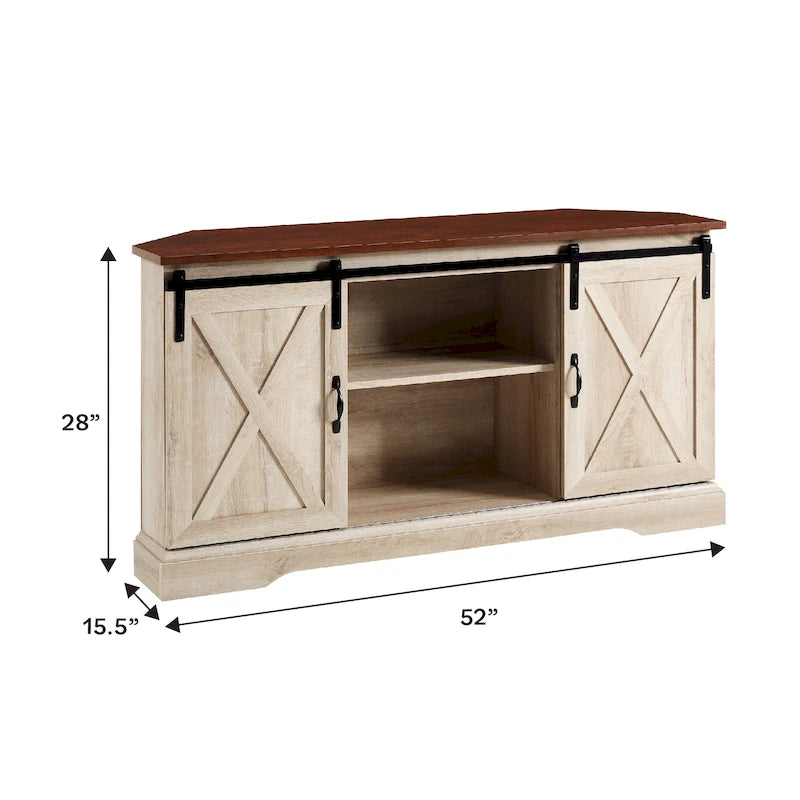 Meuble TV d'angle de 52 pouces avec porte coulissante de style grange