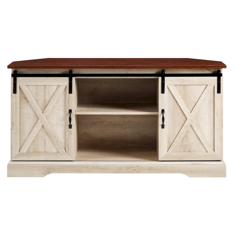 Meuble TV d'angle de 52 pouces avec porte coulissante de style grange