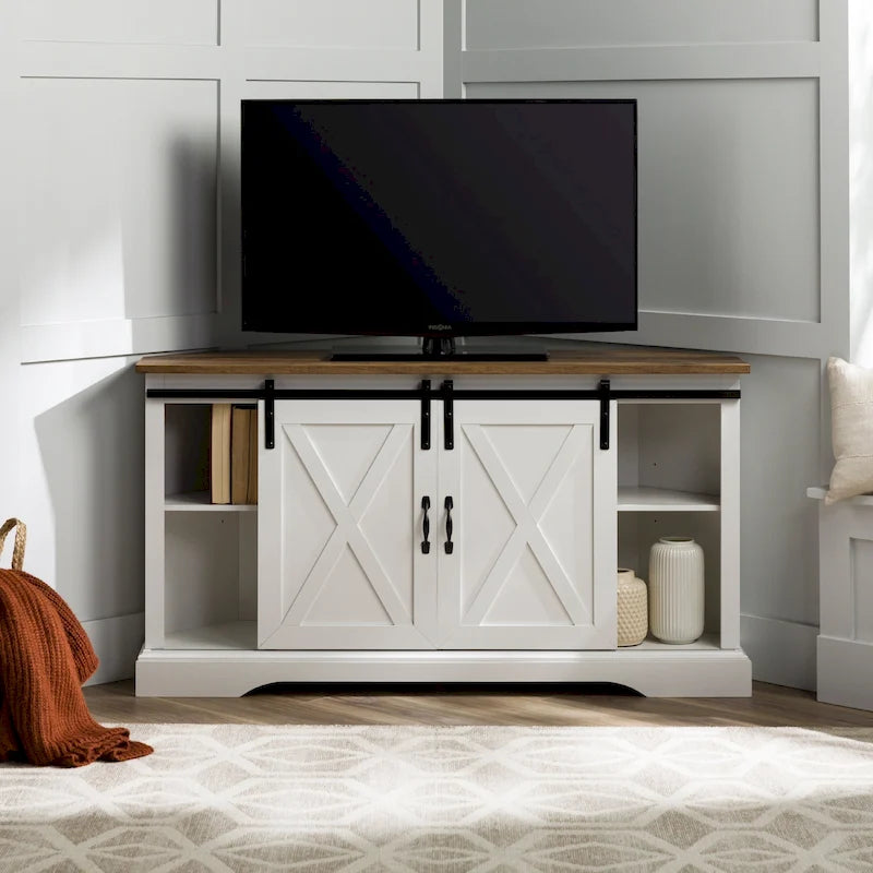 Meuble TV d'angle de 52 pouces avec porte coulissante de style grange