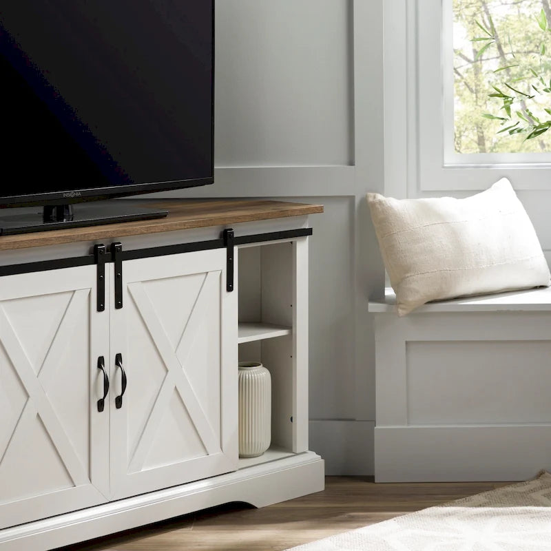 Meuble TV d'angle de 52 pouces avec porte coulissante de style grange