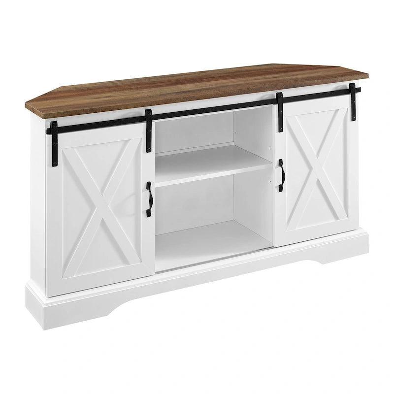 Meuble TV d'angle de 52 pouces avec porte coulissante de style grange
