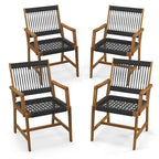 Chaises de salle à manger 4 pièces en bois d'acacia tressé en corde résistantes aux intempéries pour patio