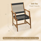 Chaises de salle à manger 4 pièces en bois d'acacia tressé en corde résistantes aux intempéries pour patio