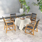 Chaises de salle à manger 4 pièces en bois d'acacia tressé en corde résistantes aux intempéries pour patio