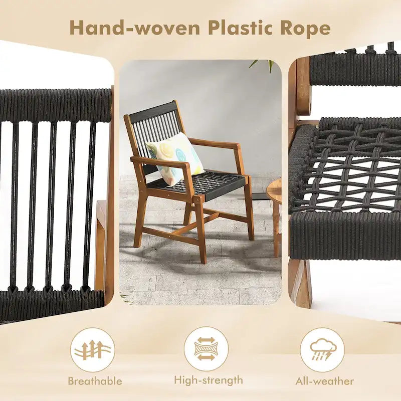 Chaises de salle à manger 4 pièces en bois d'acacia tressé en corde résistantes aux intempéries pour patio