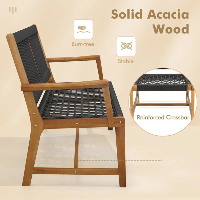 Chaises de salle à manger 4 pièces en bois d'acacia tressé en corde résistantes aux intempéries pour patio