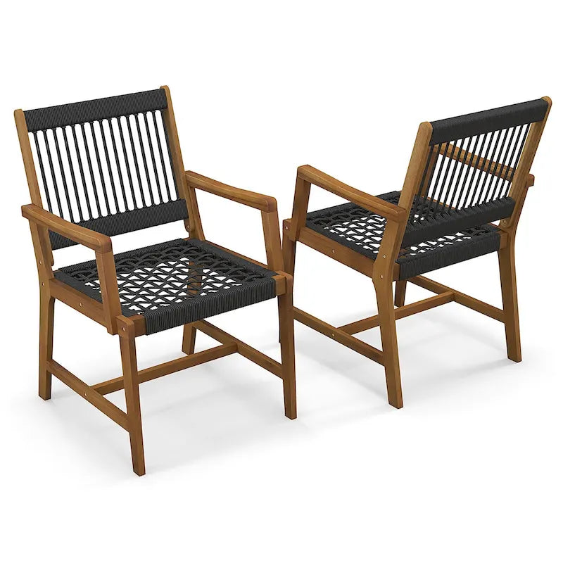 Chaises de salle à manger 4 pièces en bois d'acacia tressé en corde résistantes aux intempéries pour patio