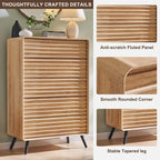 Commode 5 tiroirs Mid Century Modern, Bois cannelé