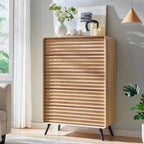 Commode 5 tiroirs Mid Century Modern, Bois cannelé