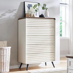 Commode 5 tiroirs Mid Century Modern, Bois cannelé