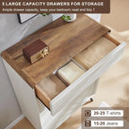 Commode 5 tiroirs Mid Century Modern, Bois cannelé