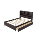 Lit plate-forme de rangement avec 2 tiroirs sous le lit, lit capitaine en bois avec tête de lit bibliothèque intégrée, lumière d'appoint et station de recharge