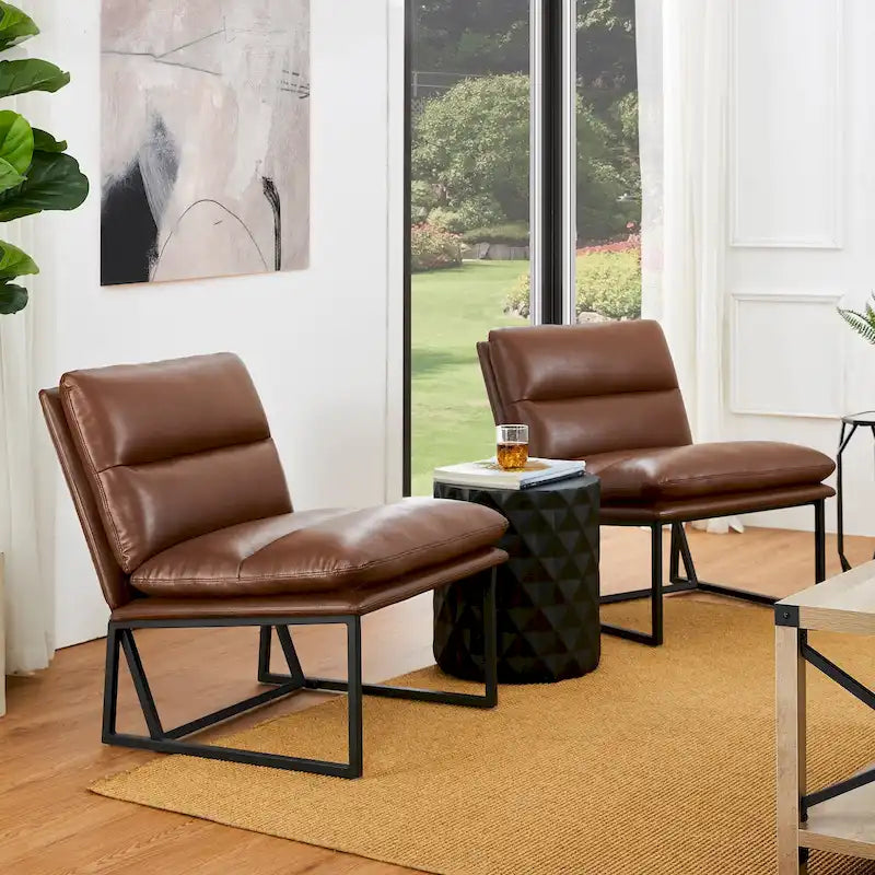 Fauteuil d'appoint moderne sans accoudoirs en similicuir souple de 30,25 H