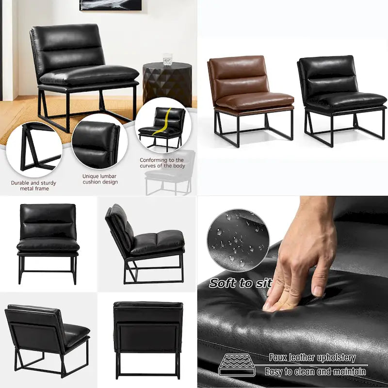Fauteuil d'appoint moderne sans accoudoirs en similicuir souple de 30,25 H