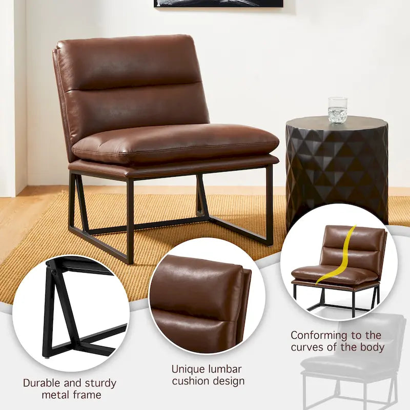 Fauteuil d'appoint moderne sans accoudoirs en similicuir souple de 30,25 H