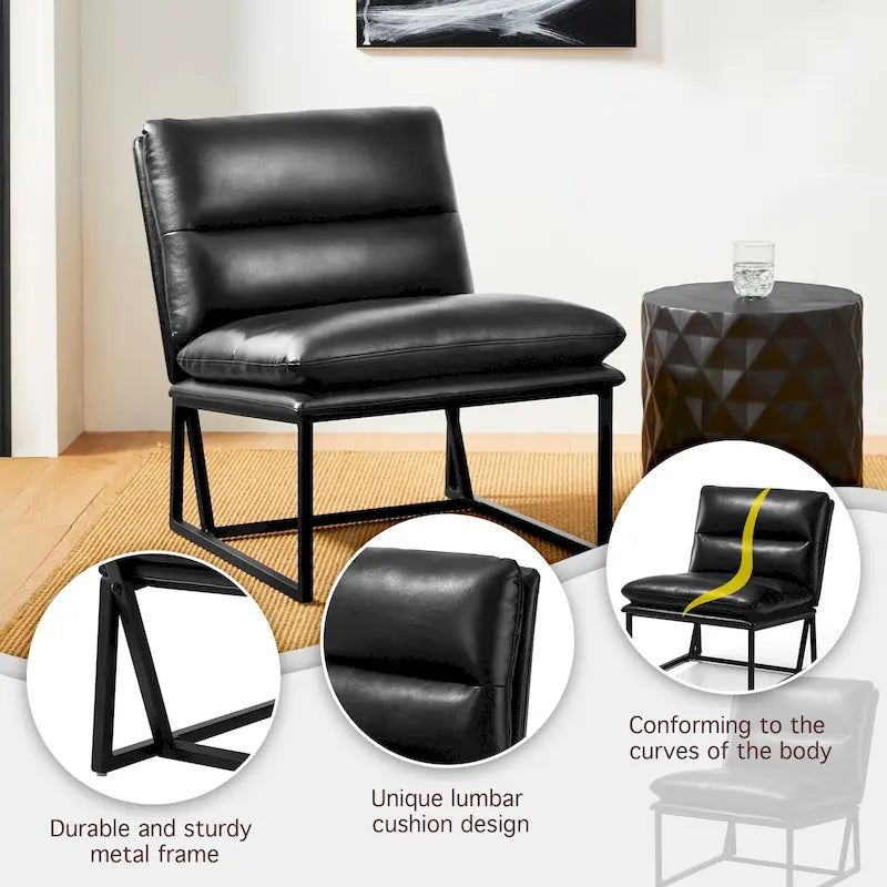 Fauteuil d'appoint moderne sans accoudoirs en similicuir souple de 30,25 H