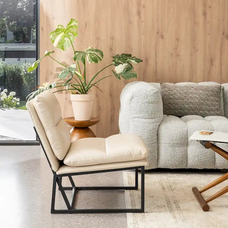 Fauteuil d'appoint moderne sans accoudoirs en similicuir souple de 30,25 H