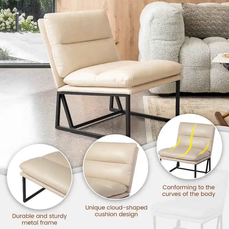 Fauteuil d'appoint moderne sans accoudoirs en similicuir souple de 30,25 H