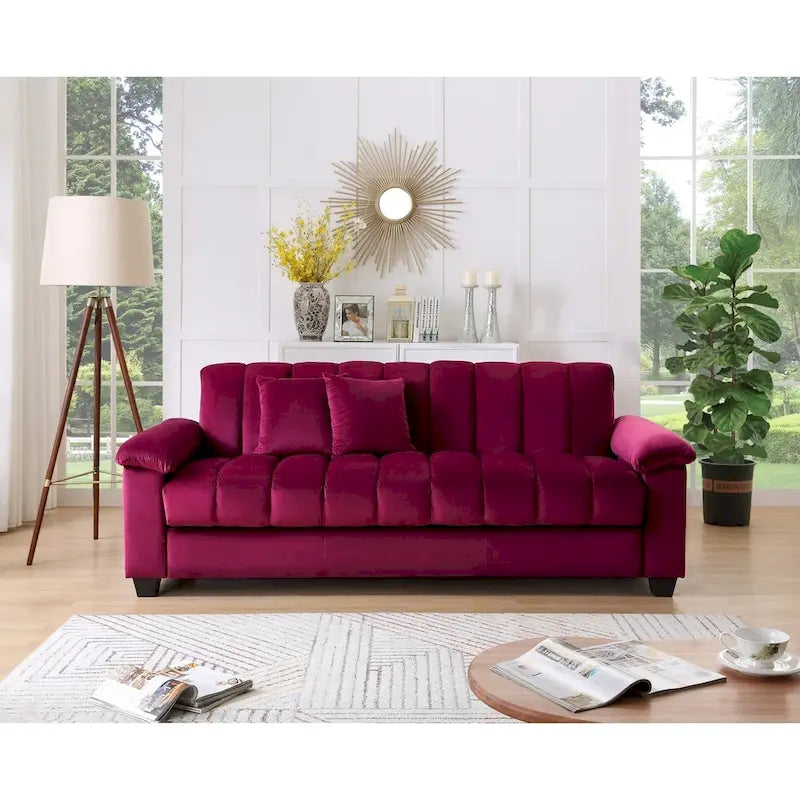 Canapé convertible de salon en tissu matelassé avec dossier cannelé