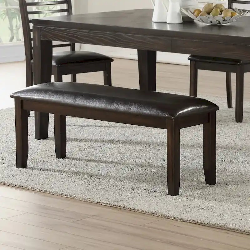  Alice Antique Espresso Wood and Faux Leather Dining Bench