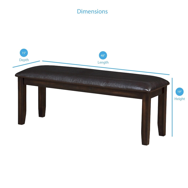 Banc de salle à manger en bois couleur expresso antique et similicuir