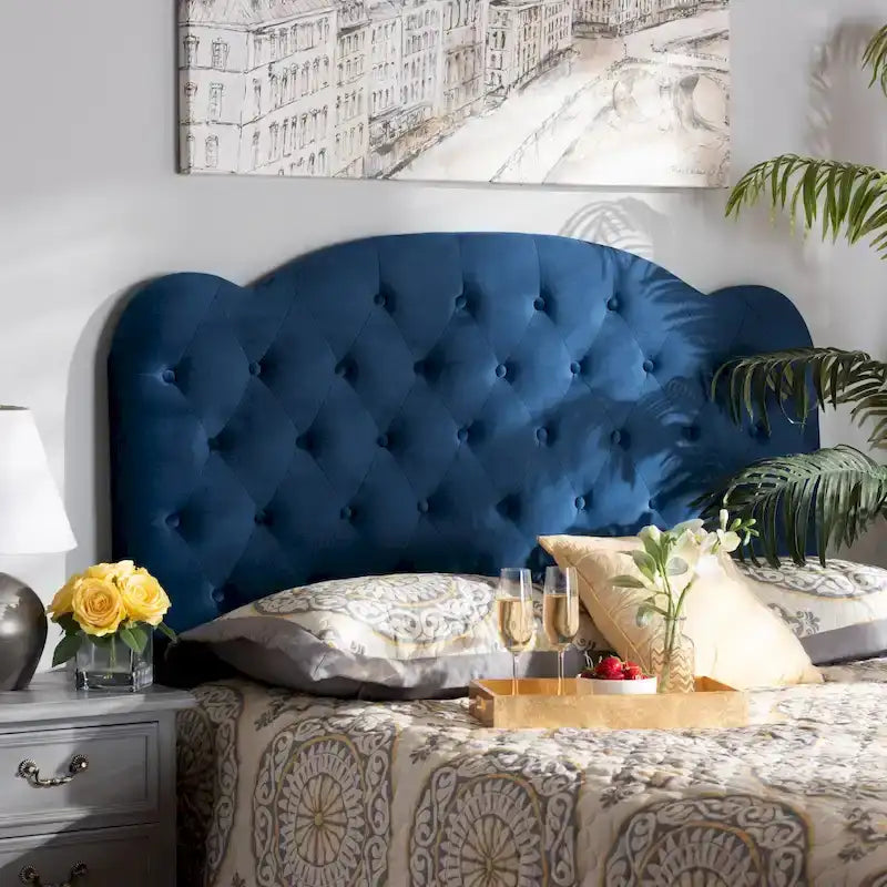 Tête de lit capitonnée en velours moderne et contemporaine – Bleu marine