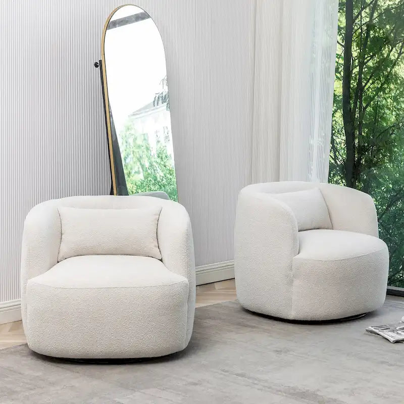 Fauteuil pivotant de 34 po de large en tissu bouclé (ensemble de 2)