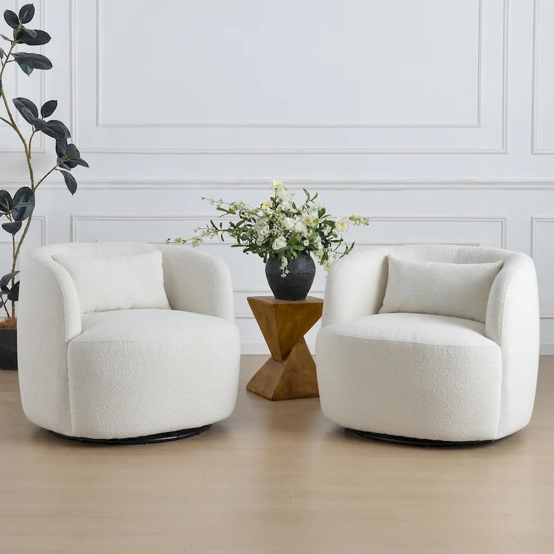KINWELL 34 Wide Boucle Fabric Upholstered Swivel Armchair (Set of 2)