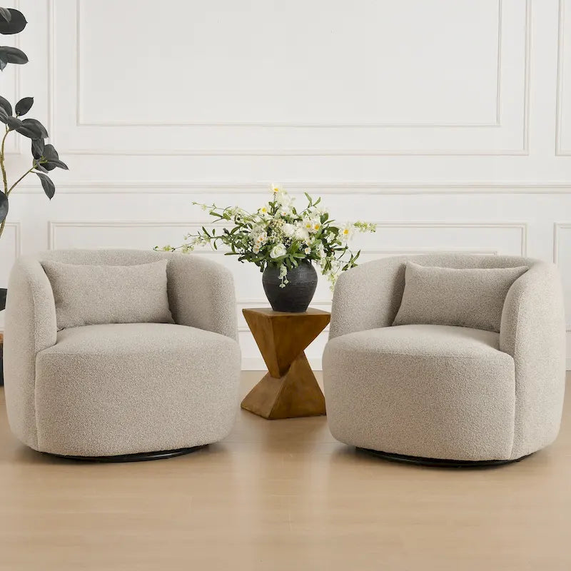Fauteuil pivotant de 34 po de large en tissu bouclé (ensemble de 2)