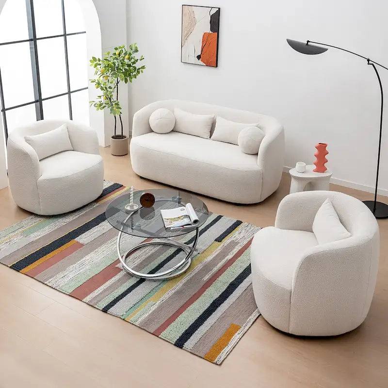 Fauteuil pivotant de 34 po de large en tissu bouclé (ensemble de 2)