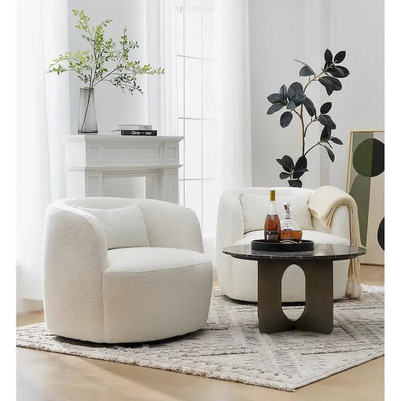 Fauteuil pivotant de 34 po de large en tissu bouclé (ensemble de 2)