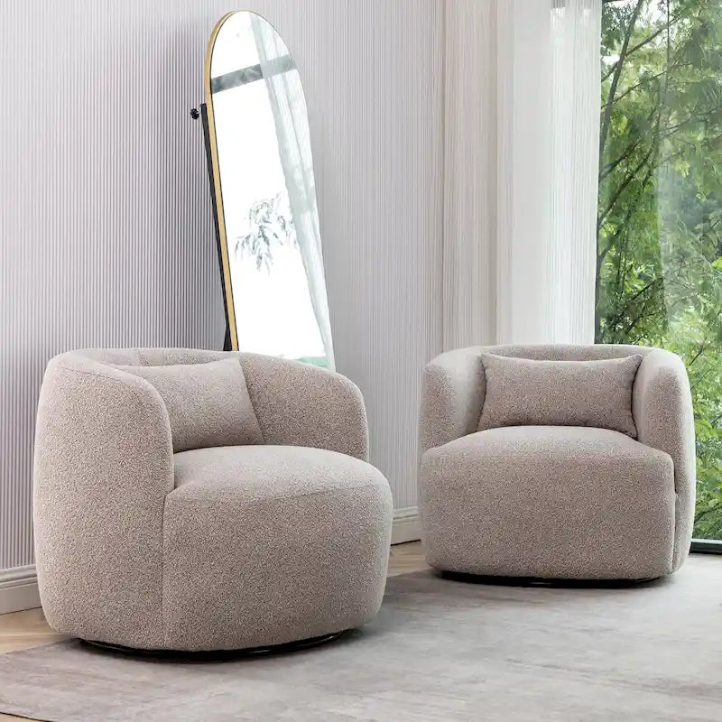 Fauteuil pivotant de 34 po de large en tissu bouclé (ensemble de 2)