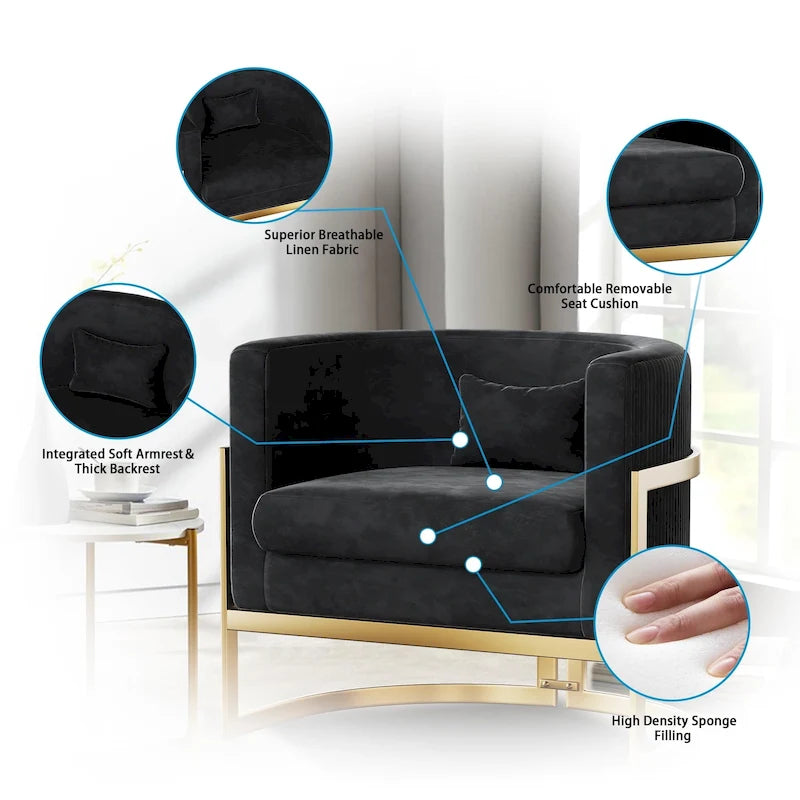 Fauteuil d'appoint, fauteuil club moderne en velours pour salon