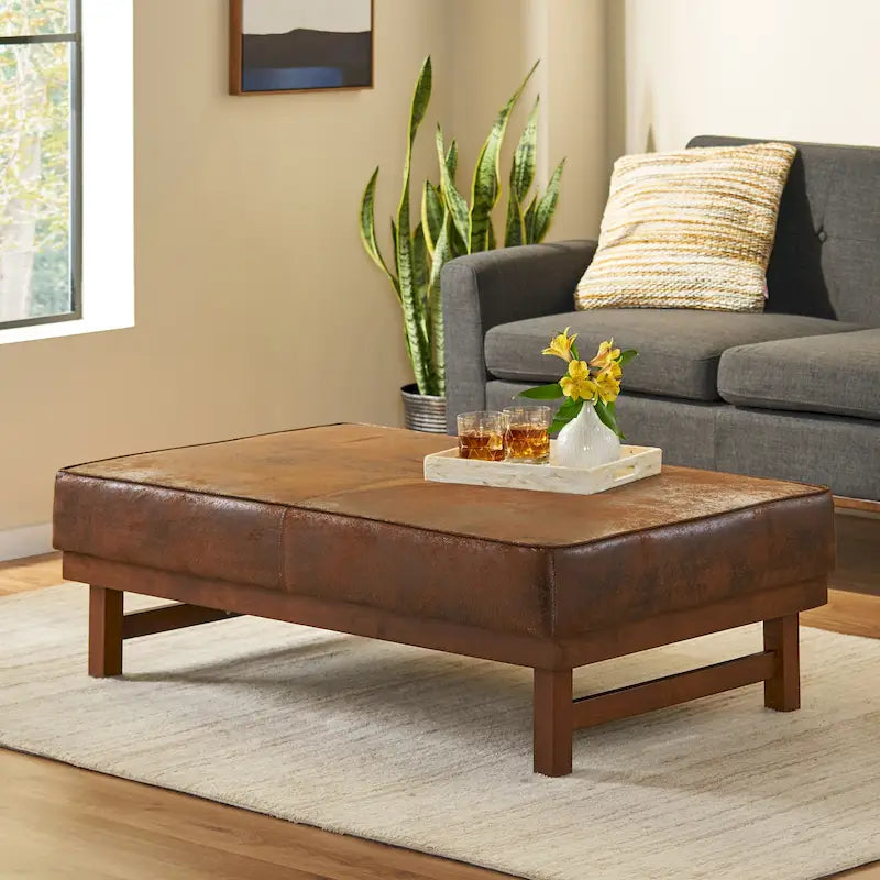 Pouf d'appoint cocktail moderne en microfibre avec cadre en bois