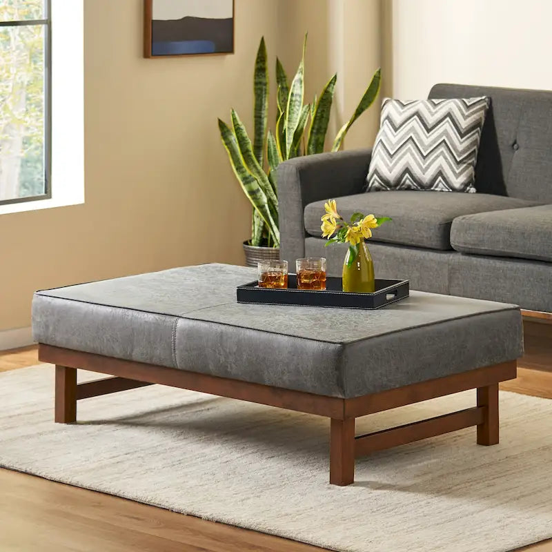 Hillman Modern Microfiber Cocktail Ottoman with Wood Frame by 