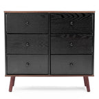 Commode d'appoint à 6 tiroirs en bois manufacturé noir avec des accents marron
