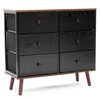 Commode d'appoint à 6 tiroirs en bois manufacturé noir avec des accents marron