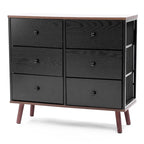 Commode d'appoint à 6 tiroirs en bois manufacturé noir avec des accents marron