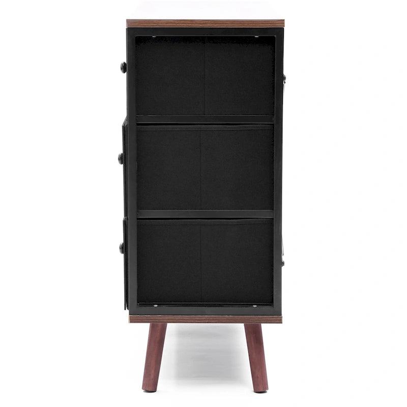Commode d'appoint à 6 tiroirs en bois manufacturé noir avec des accents marron