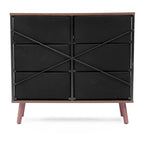 Commode d'appoint à 6 tiroirs en bois manufacturé noir avec des accents marron