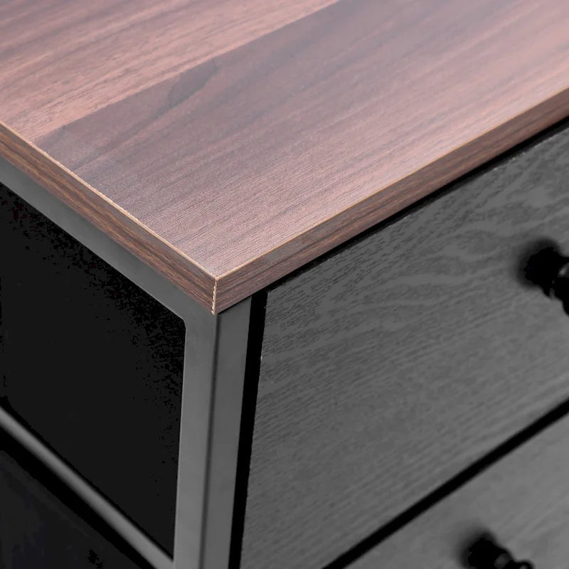 Commode d'appoint à 6 tiroirs en bois manufacturé noir avec des accents marron