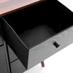 Commode d'appoint à 6 tiroirs en bois manufacturé noir avec des accents marron