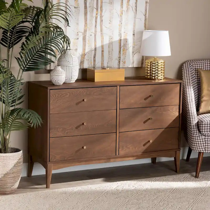 Commode à 6 tiroirs en bois de noyer cendré, finition Noyer Moderne du milieu du siècle