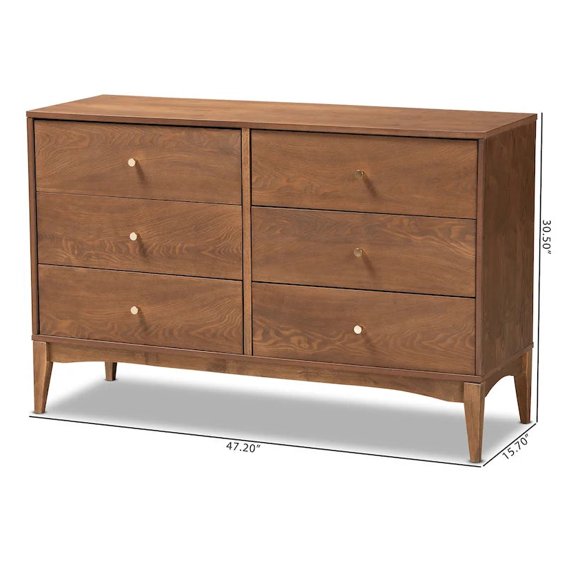 Commode à 6 tiroirs en bois de noyer cendré, finition Noyer Moderne du milieu du siècle
